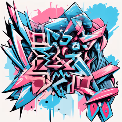 Pink Cyan Graffiti Lettering Symbol QR Code for Apparel — image 1