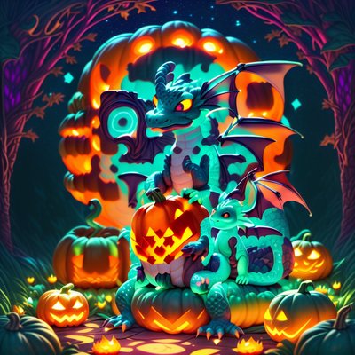 Dragons on Glowing Pumpkins Fantasy QR Code for Posters