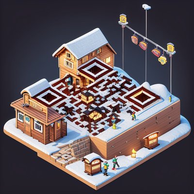 Isometric Ski Town Chalets QR Code Art