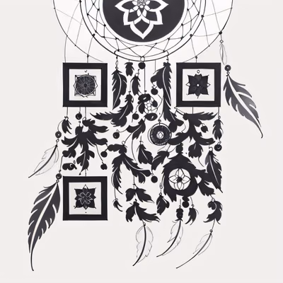 Ловец снов с цветами в стиле татуировки, QR-код для временных тату — изображение 1