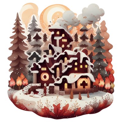 Snowy Cabin Forest Vector QR Code for Stickers
