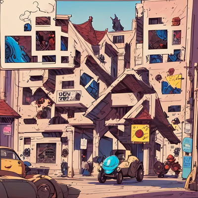 卡通漫画街景二维码设计,适用于海报 — 图片 1