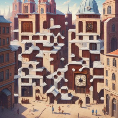 Clock Tower Town Isometric QR Code Art