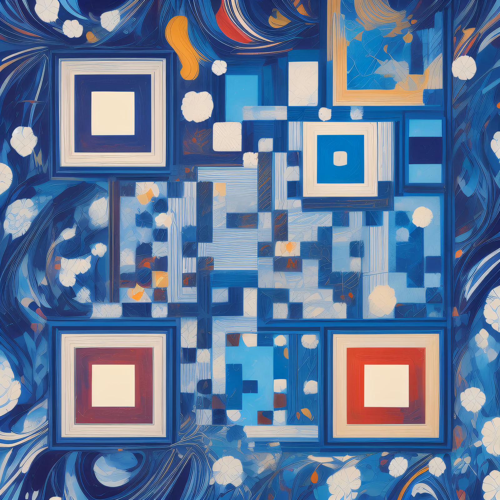 Синяя абстрактная геометрическая живопись, QR-код — изображение 1