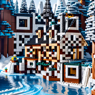 Lego A-Frame Cabin River Scene QR Code Art — image 1