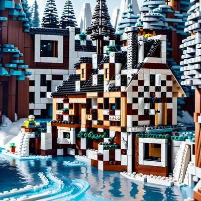 Lego A-Frame Cabin River Scene QR Code Art