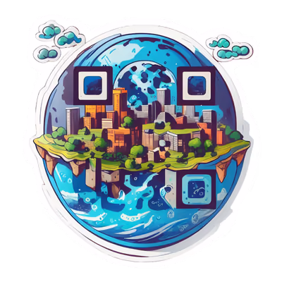 Floating City Globe Vector QR Code for Stickers — image 1