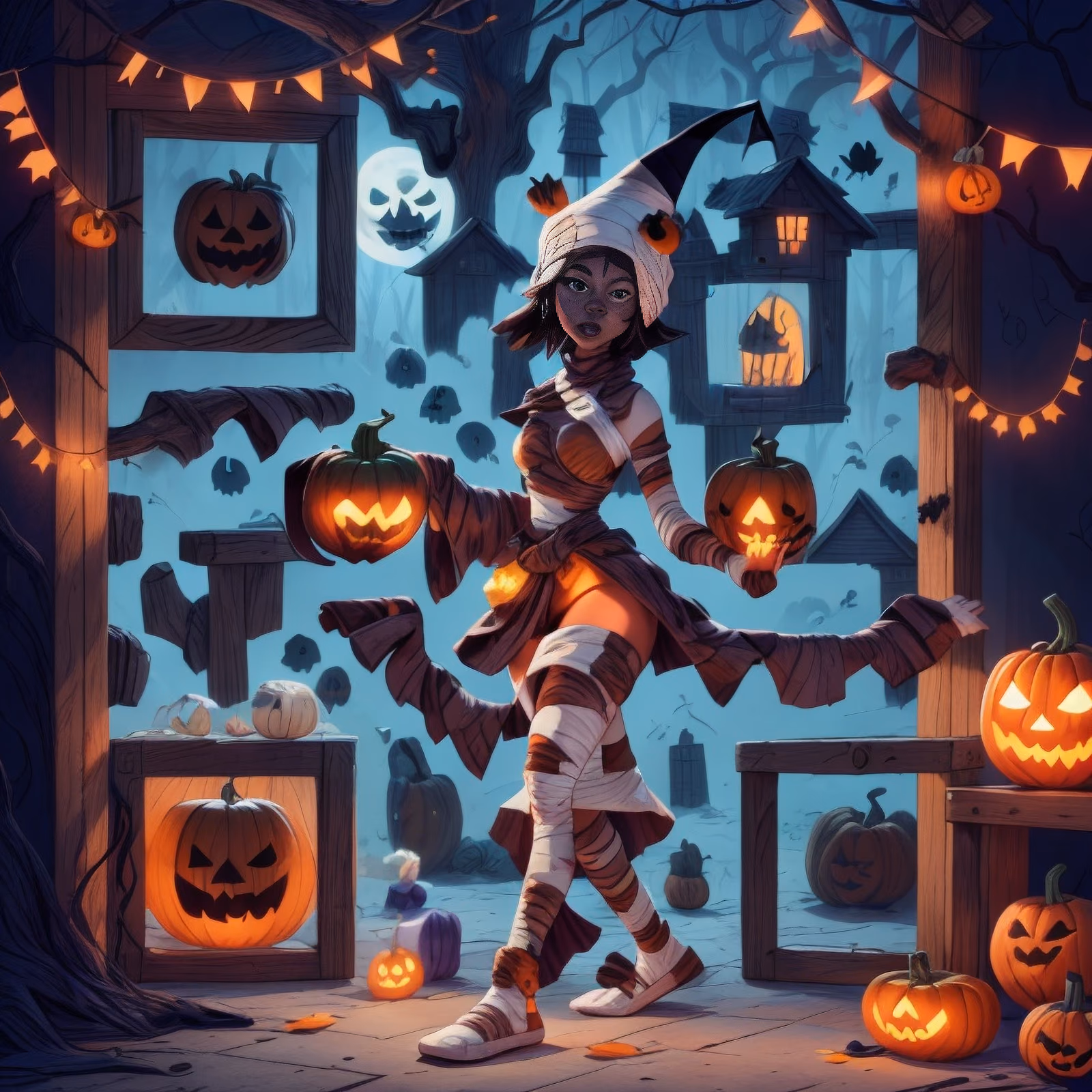 Девочка-мумия на Хэллоуин: мультяшный QR-код для приглашений — изображение 1