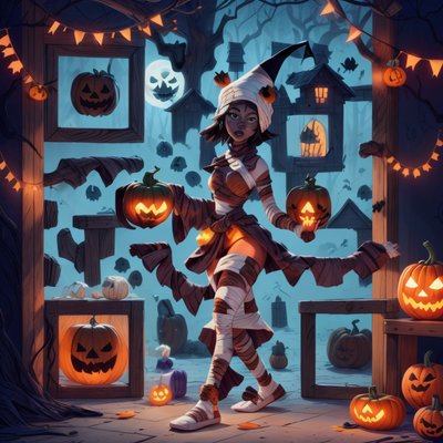 Девочка-мумия на Хэллоуин: мультяшный QR-код для приглашений