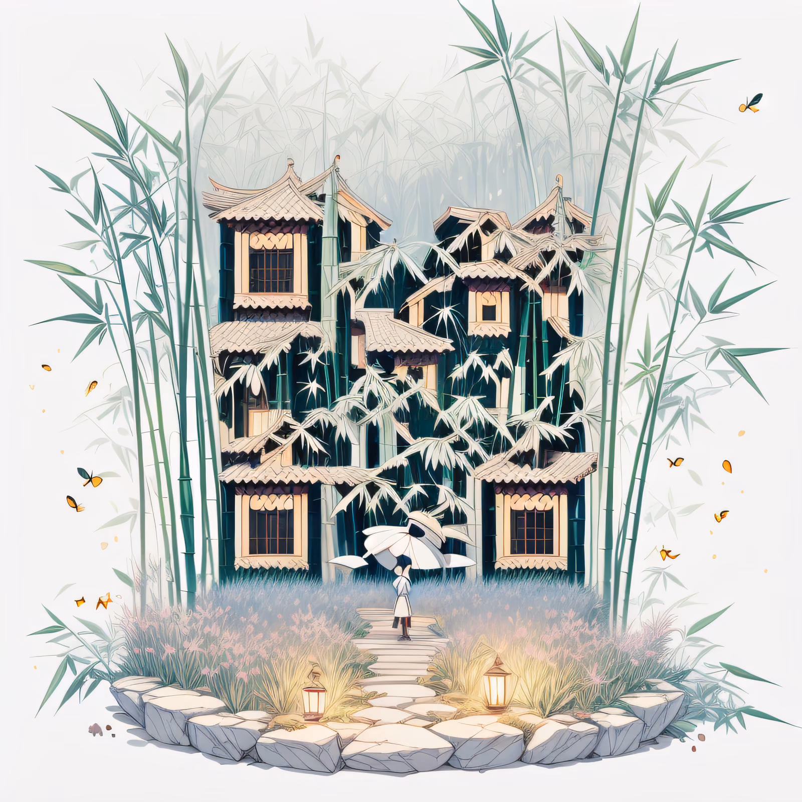 Бамбуковый дом в лесу в игровом стиле: QR-код — изображение 1