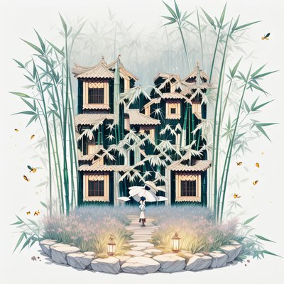 Bamboo House Forest Game Art QR Code Art