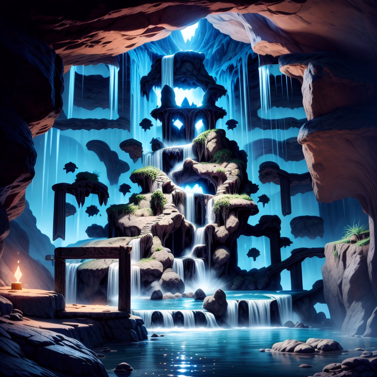 Glowing Cave Waterfall Fantasy QR Code for Posters — image 1