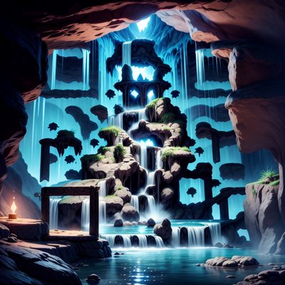 Glowing Cave Waterfall Fantasy QR Code for Posters