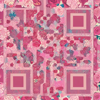 Pink Rose Floral Pattern QR Code for Packaging