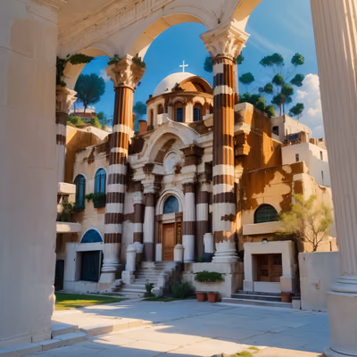 Greek City Plaza Digital Painting QR Code for Posters — image 1