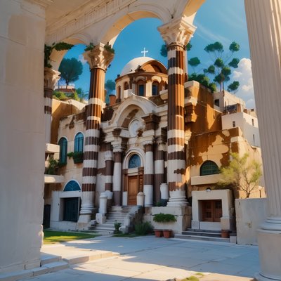 Greek City Plaza Digital Painting QR Code for Posters