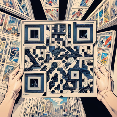 Страница комикса с городской улицей: QR-код тушью для постеров — изображение 1