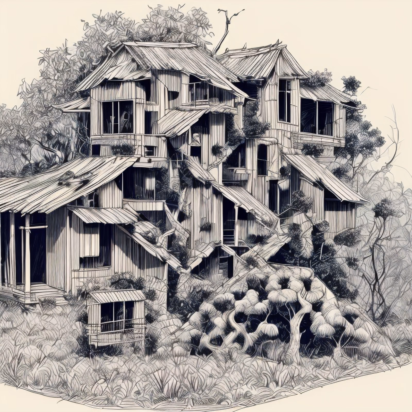 Jungle Hut Ink Line Art QR Code Art — image 1
