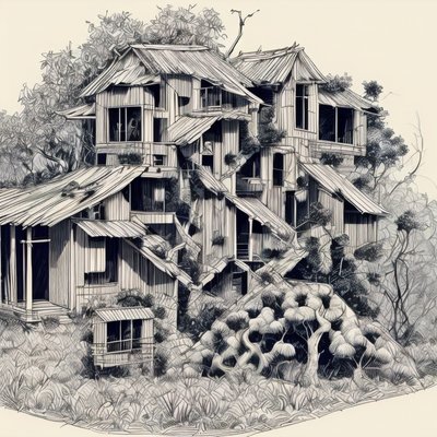 Jungle Hut Ink Line Art QR Code Art