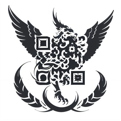 Griffin Crest Tattoo Style QR Code for Temporary Tattoos