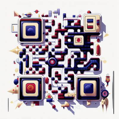 Navy and Crimson Geometric Vector QR Code for Posters