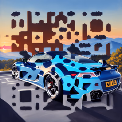 Blue Sports Car Sunset Overlook QR Code Art — image 1