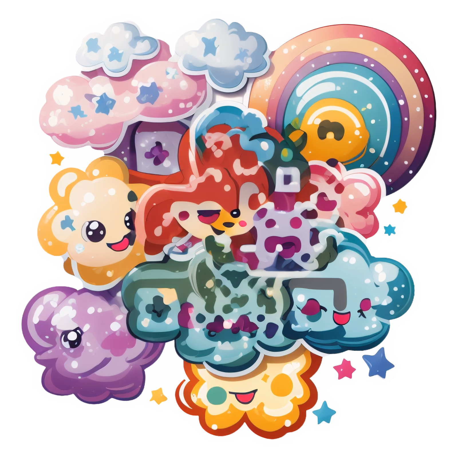 Kawaii Clouds and Rainbow Vector QR Code for Stickers — image 1