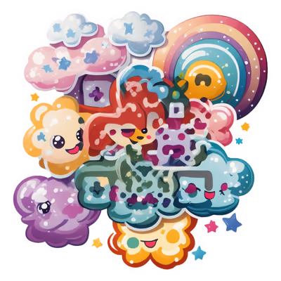 Kawaii Clouds and Rainbow Vector QR Code for Stickers — image 1