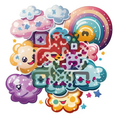 Kawaii Clouds and Rainbow Vector QR Code for Stickers