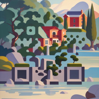 Lakeside Red House Gouache QR Code Art