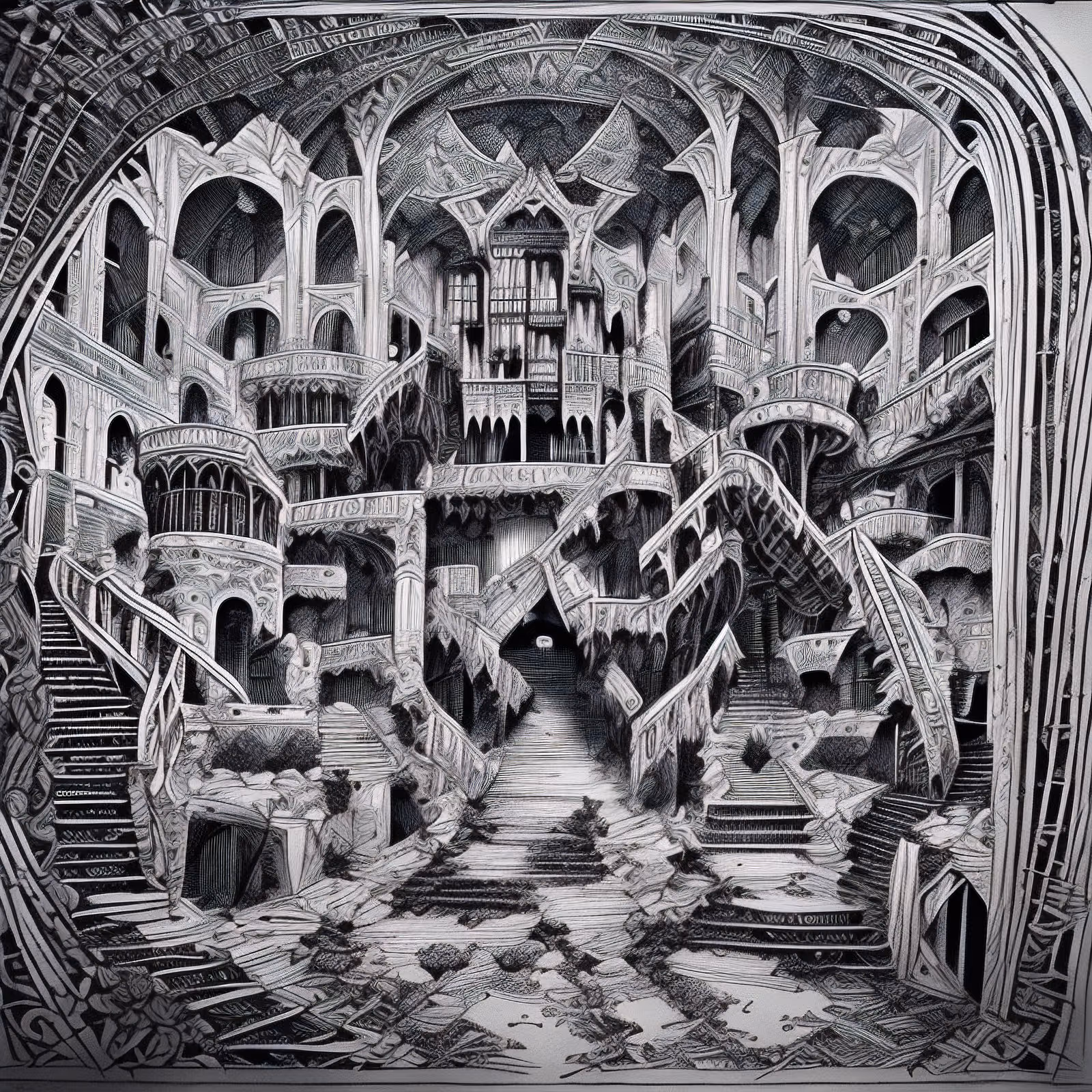Castle Staircases Zentangle Ink QR Code Art — image 1