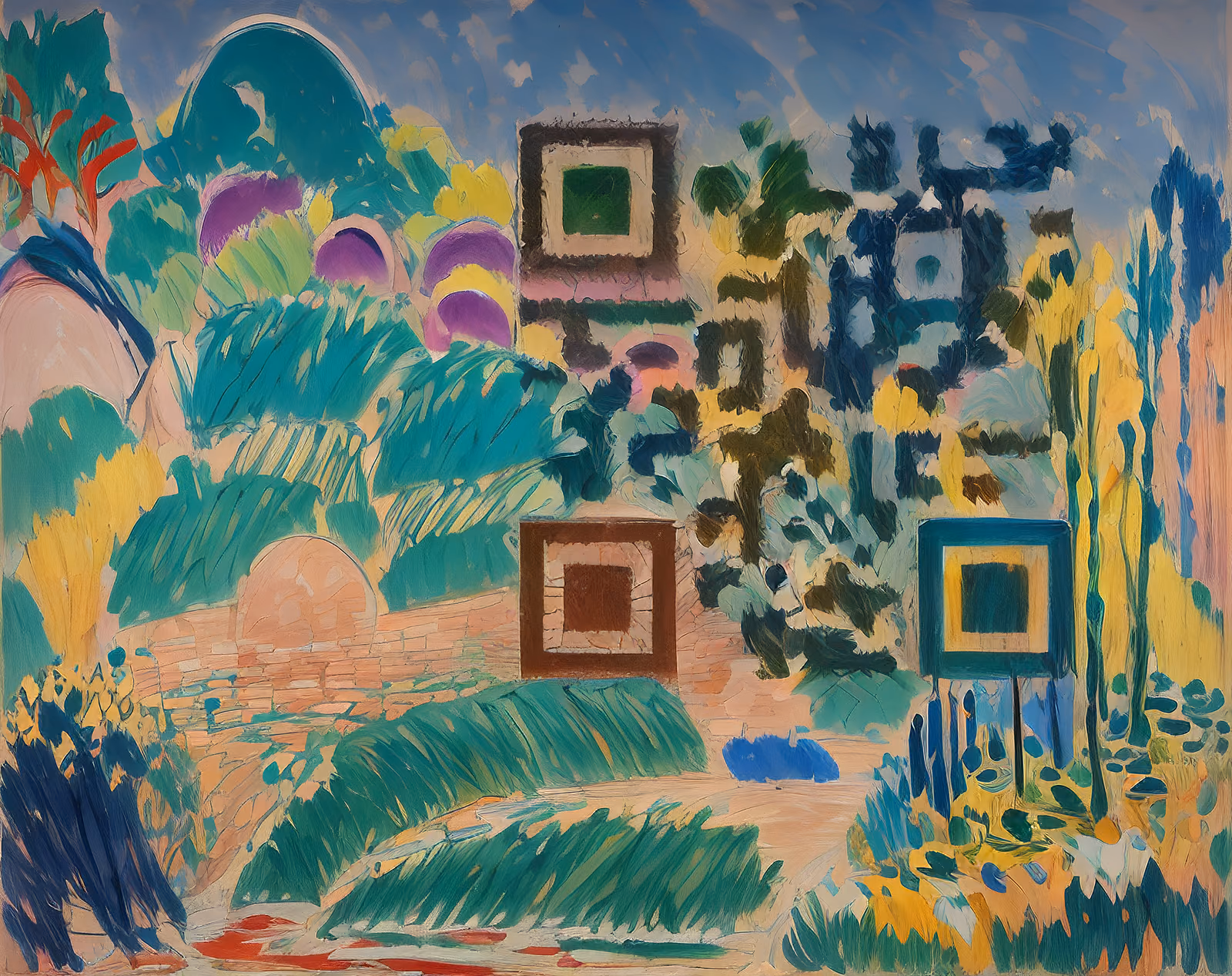 Fauvist Garden Landscape Oil Painting QR Code Art — image 1