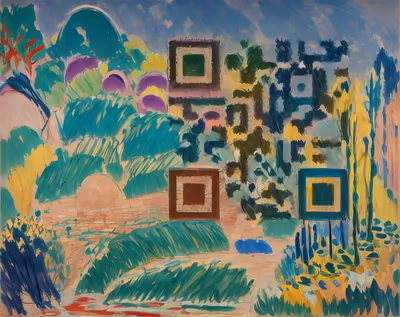 Fauvist Garden Landscape Oil Painting QR Code Art — image 1