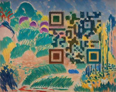Fauvist Garden Landscape Oil Painting QR Code Art