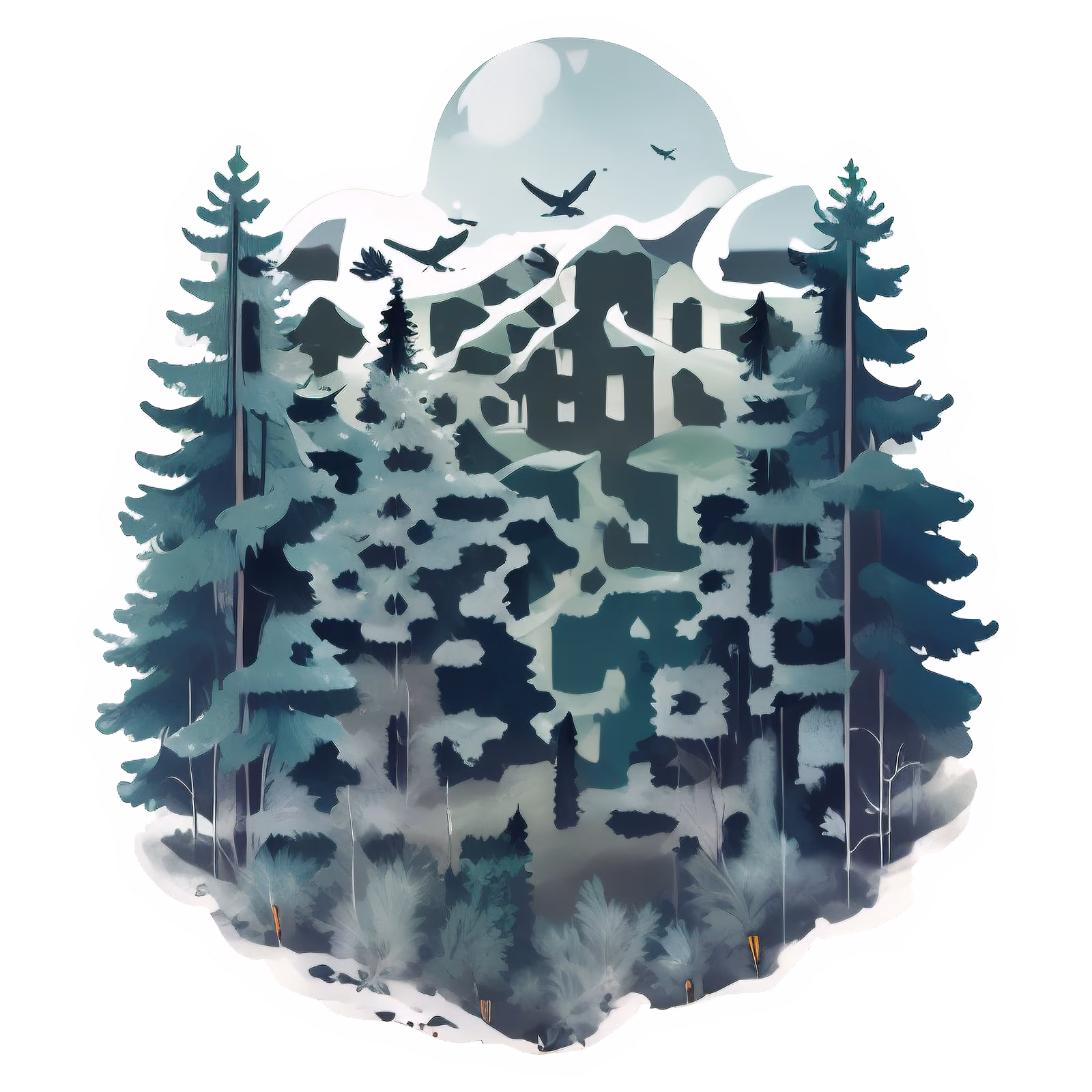 Snowy Pine Forest Vector QR Code for Stickers — image 1