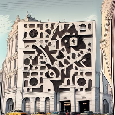 Ornate Building Facade Comic Style QR Code for Posters
