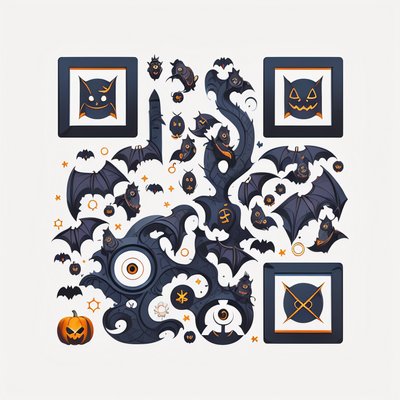 Halloween Bats and Pumpkins Vector QR Code for Posters