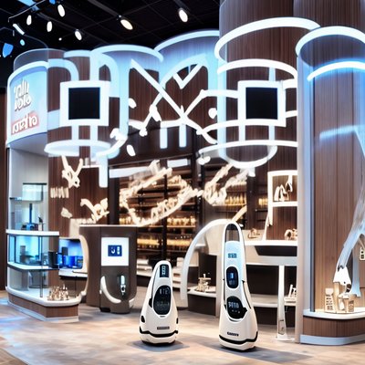 Futuristic Tech Showroom Robots QR Code