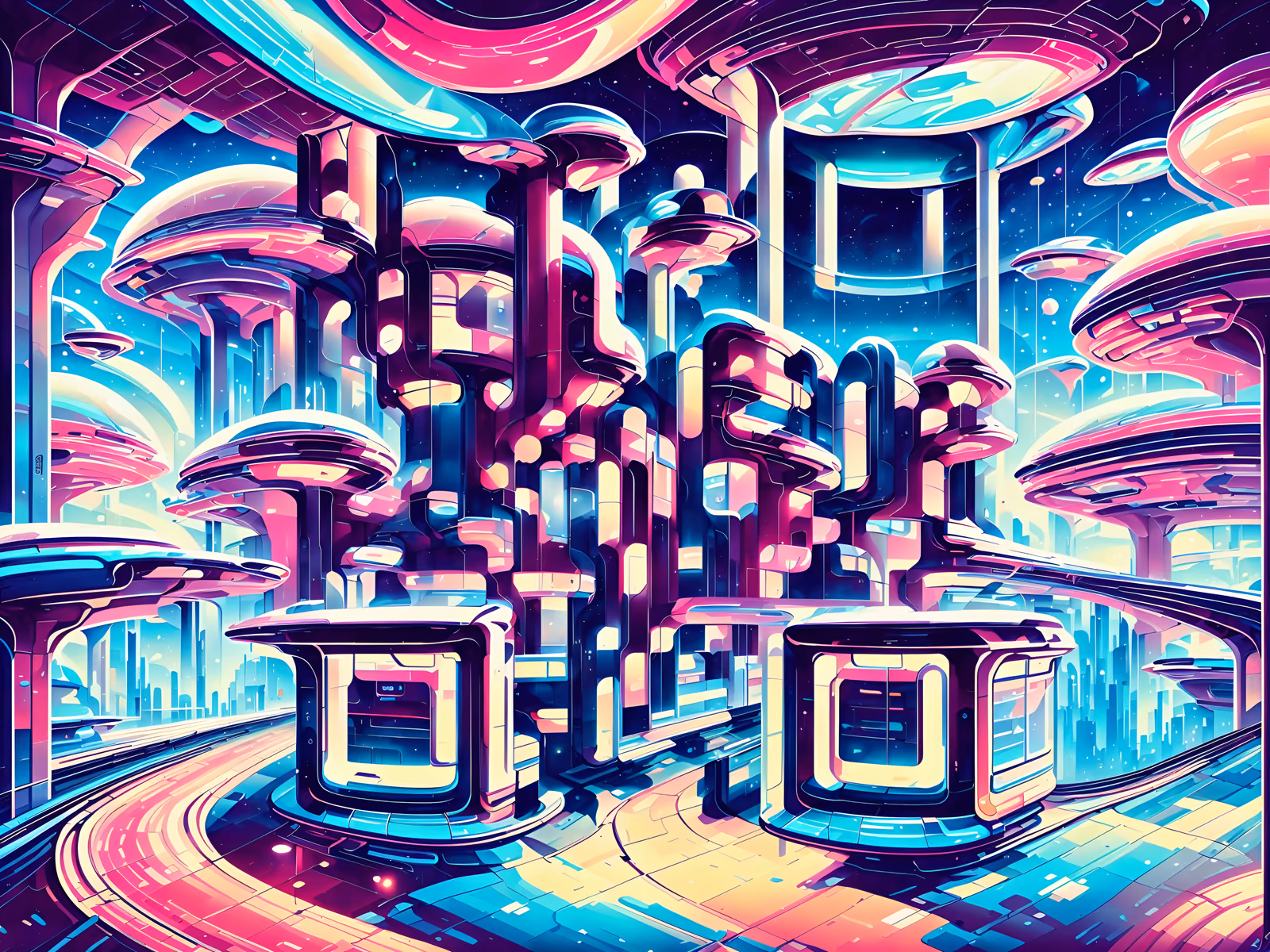 Googie Futuristic Town Retrofuturism QR Code for Posters — image 1