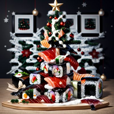 Sushi Christmas Tree 3D QR Code for Restaurant Menus
