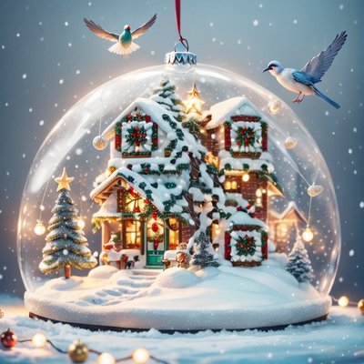 Christmas Snow Globe House 3D QR Code for Greeting Cards
