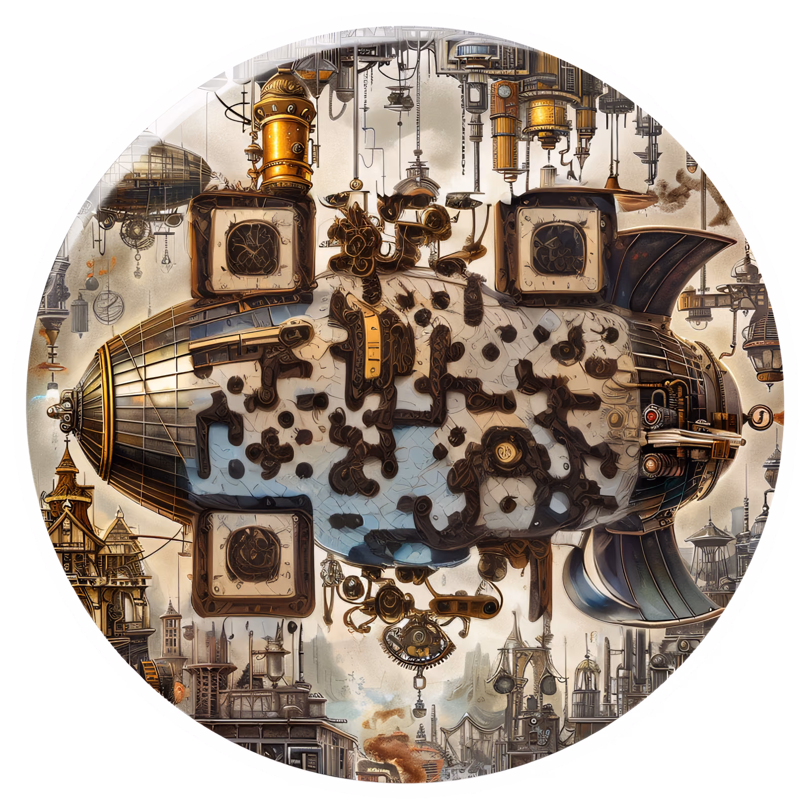 Steampunk Zeppelin Brass Illustration QR Code for Stickers — image 1