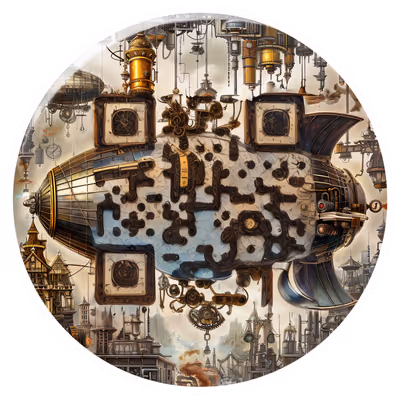 Steampunk Zeppelin Brass Illustration QR Code for Stickers — image 1