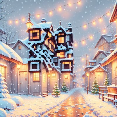 Snowy Christmas Village Alley QR Code for Greeting Cards