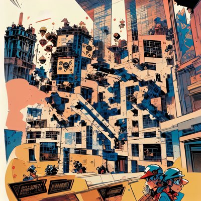 Comic Panel City Skyline Building QR Code for Posters