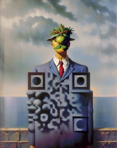 Apple Faced Man Surrealist QR Code Art