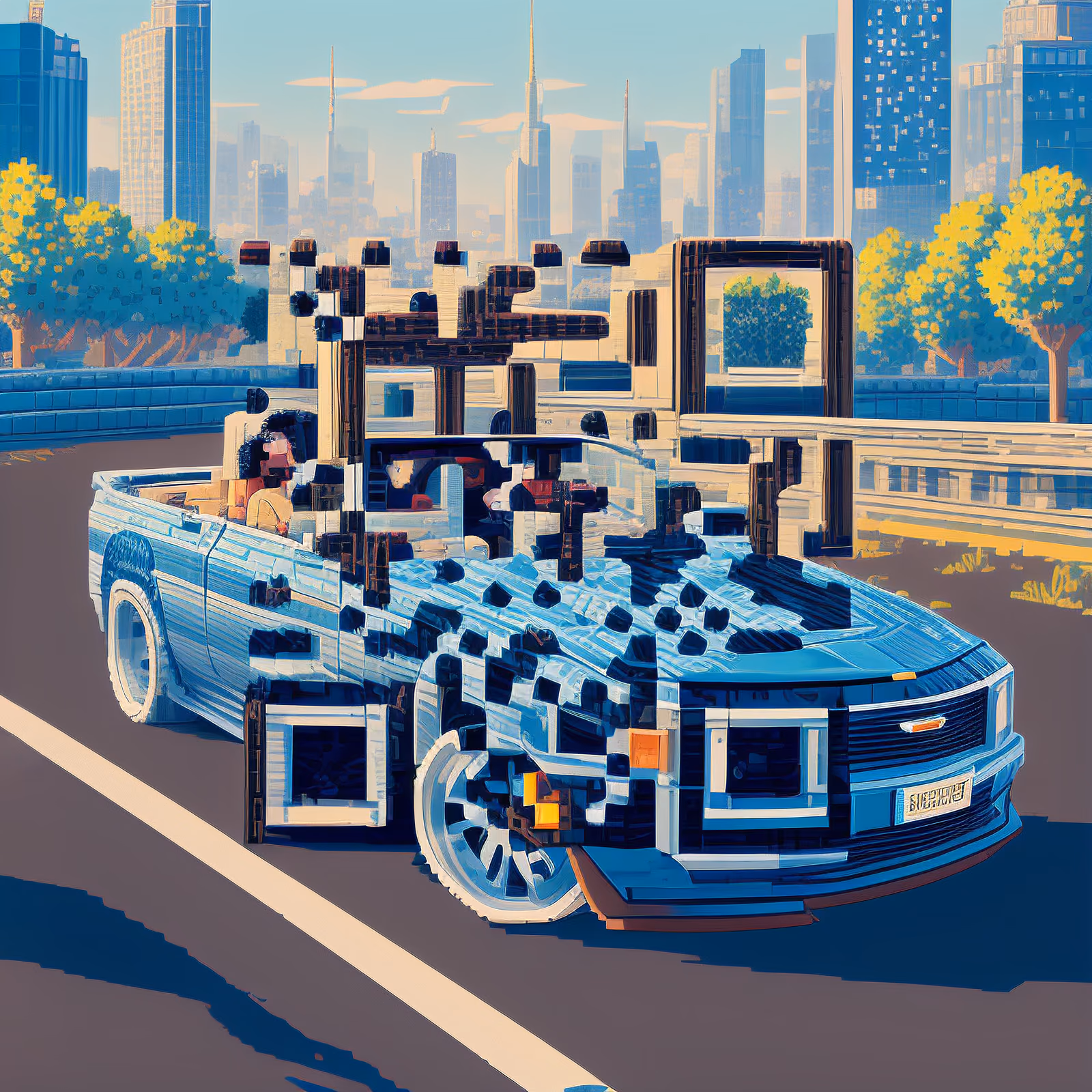 Pixel Art Convertible City Skyline QR Code for Posters — image 1