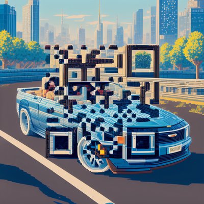 Pixel Art Convertible City Skyline QR Code for Posters