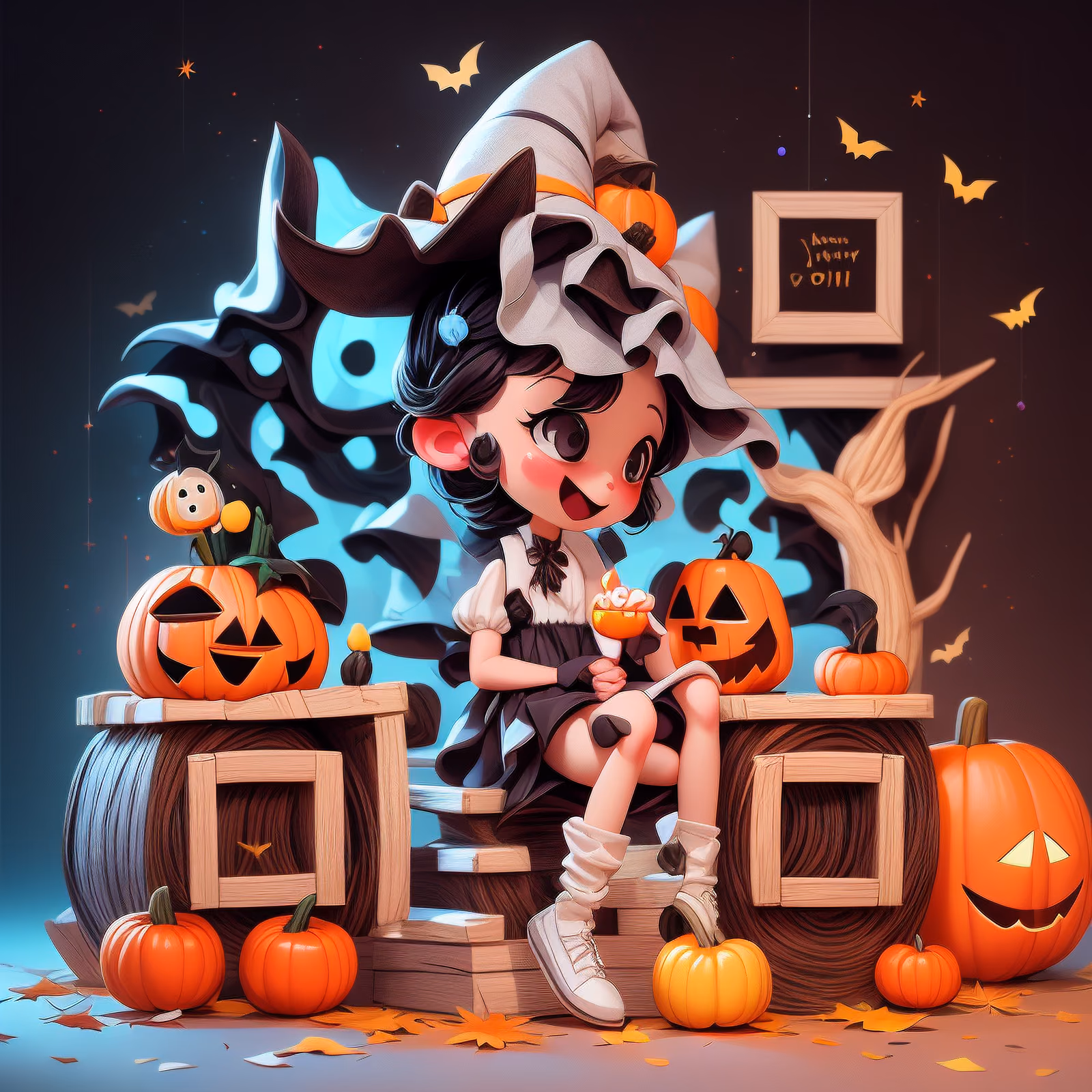 Chibi Witch Halloween Pumpkins QR Code for Posters — image 1