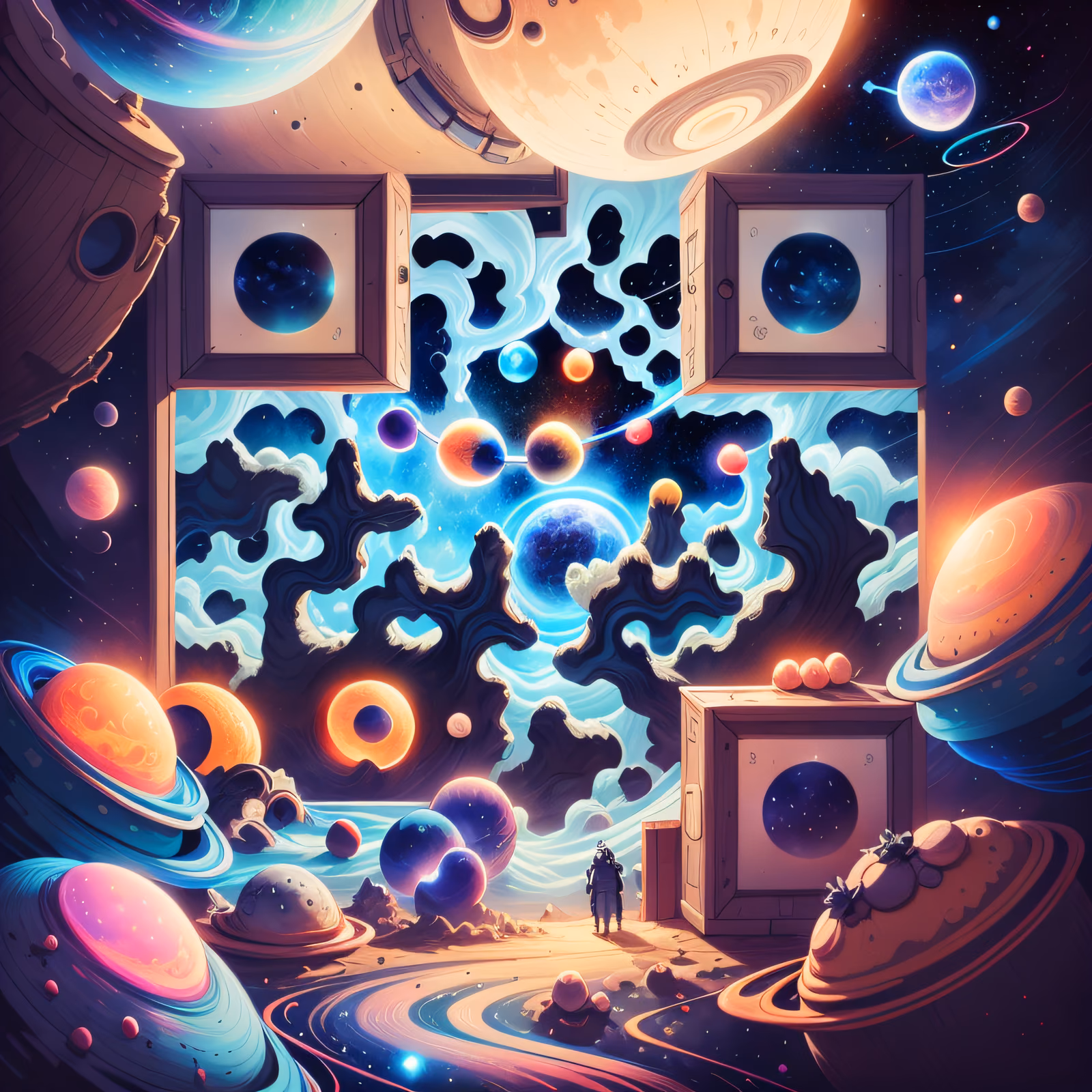 Astronaut Planetary Nebula Cartoon QR Code for Posters — image 1